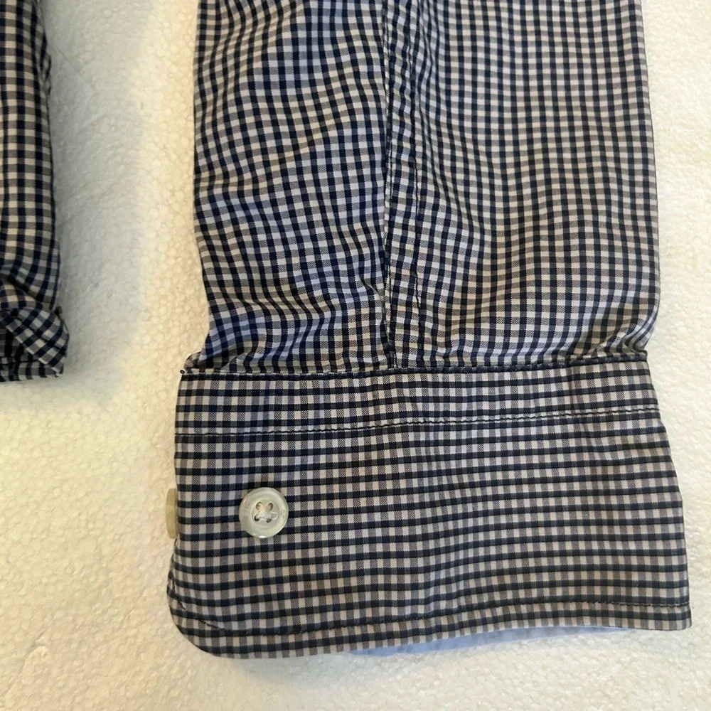 Banana republic black white checkered lux poplin button down shirt